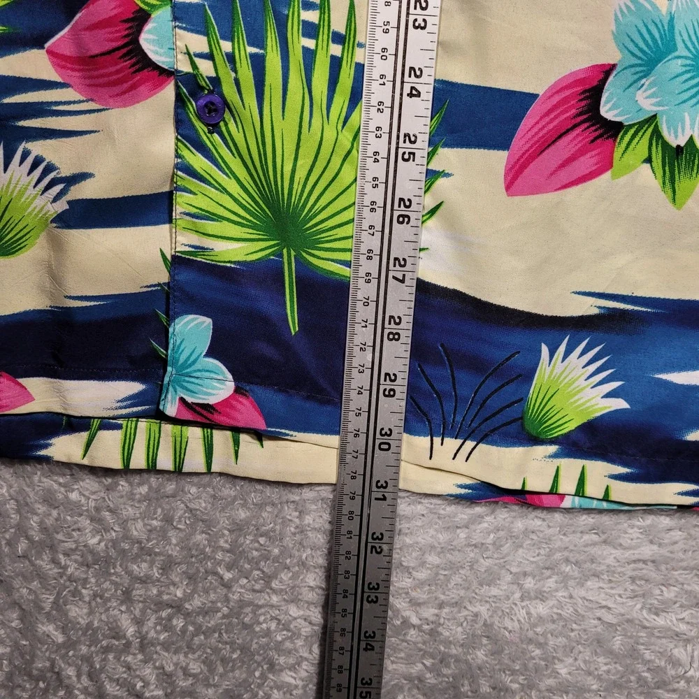 Ocean‎ Blue Hawaiian Shirt Mens Medium Tropical Floral Palm Beach Vacation